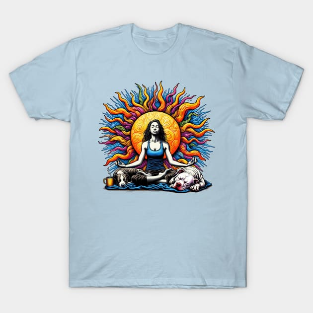 Woman Meditating Sun Pit Bull T-Shirt by Sideways Tees